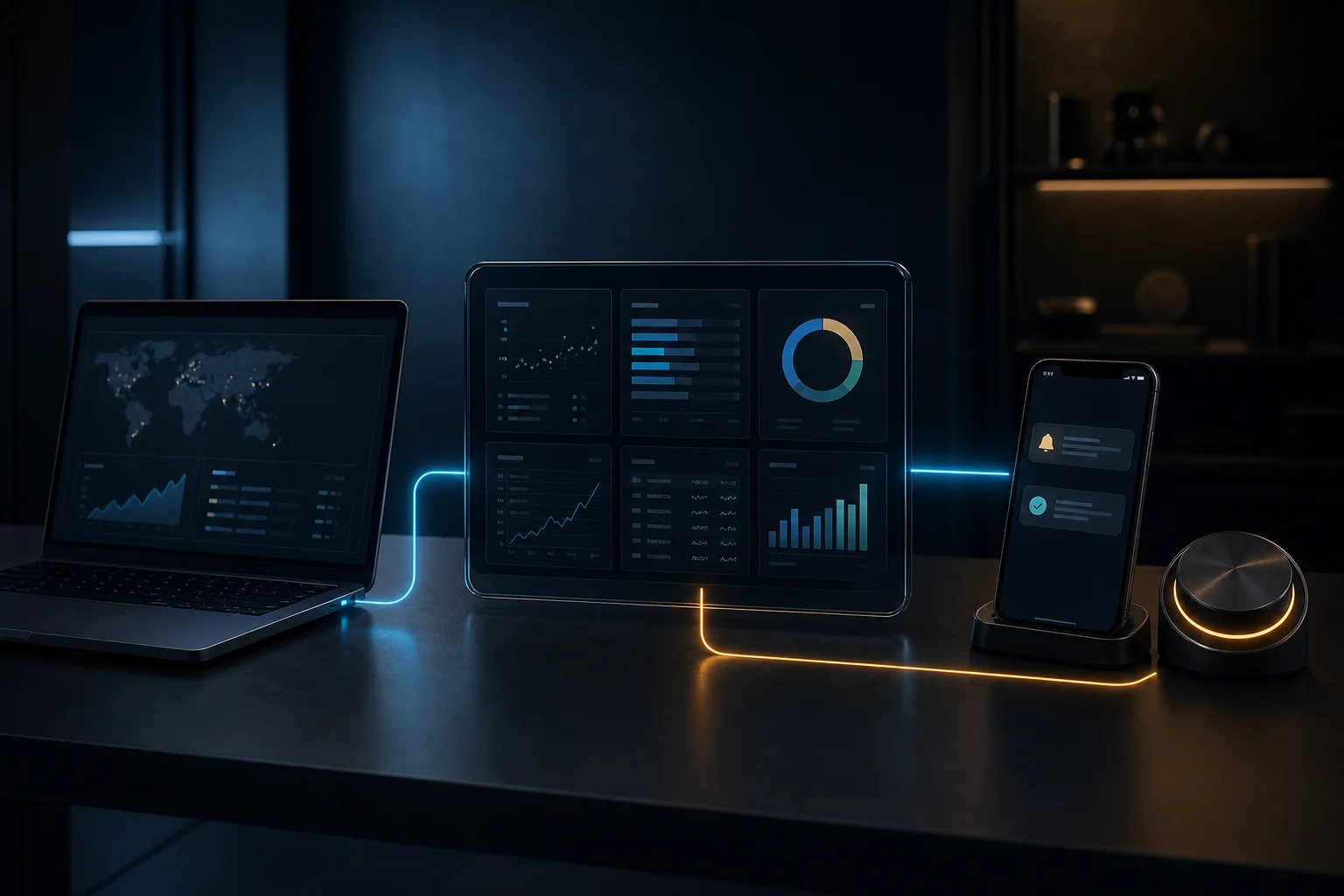 A PC, research display and mobile alerts connected in one Smart Miners workflow